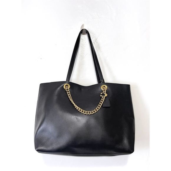 COACH Signature Chain Central Leather Tote Bag in Black - Picture 2 of 12